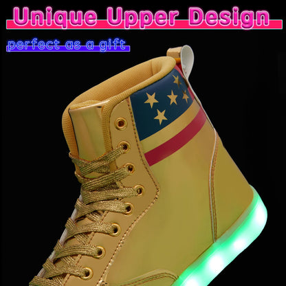 LED Light Up High Top Shoes for Women Men, USB Charging Glitter Chain Halloween Sneakers Couple Dancing Glowing Flashing Luminous Trainers(Glitter Gold,6.5)