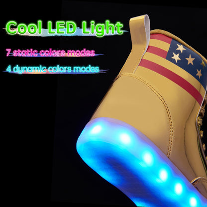 LED Light Up High Top Shoes for Women Men, USB Charging Glitter Chain Halloween Sneakers Couple Dancing Glowing Flashing Luminous Trainers(Glitter Gold,6.5)