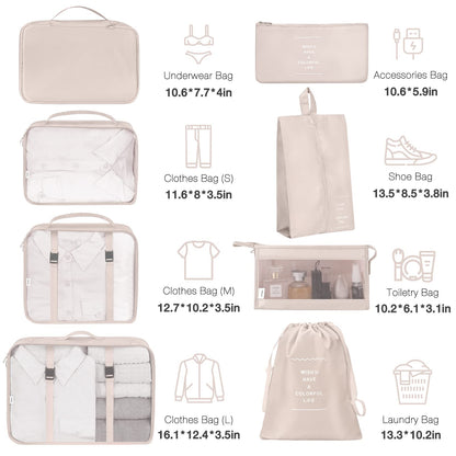 8 Set Packing Cubes for Suitcases, Packing Cube for Shoes, Cosmetics, Clothing and Accessories, Packing Cubes for Travel Luggage Organizer Women Men(Beige)