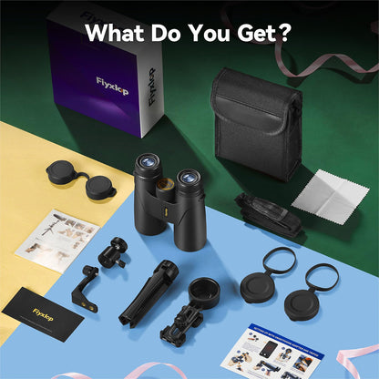 Fiyxlop 12x42 HD Binoculars for Adults - Upgraded BAK4 Prism and FMC Lens, Phone Adapter + Tripod for Bird Watching, Cruise Ships, Concerts, Hunting, Hiking, Wildlife Observation