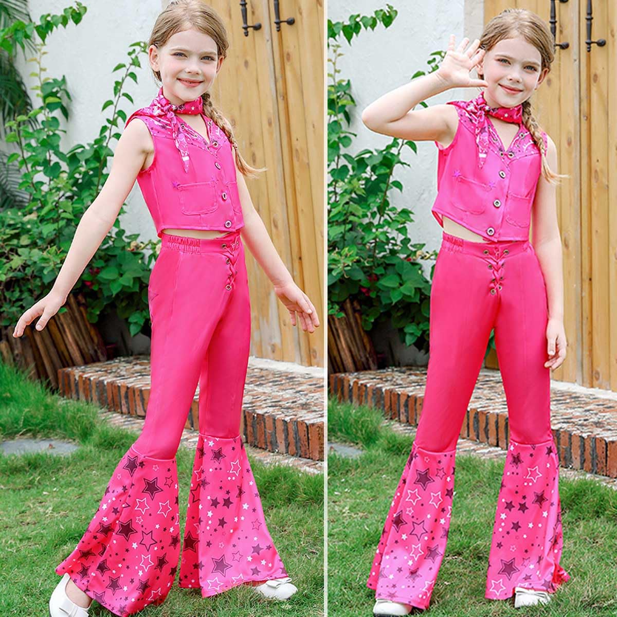 iTVTi Cowgirl Costume Girls Hot Pink Kids Disco Outfits Movie Dress up for Halloween Birthday Party Cosplay, 6-7 Years (Tag 130)