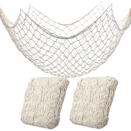 2 Pack Fish Net Decorations for Party, Natural Cotton Hawaiian Party Fishing Net Decorative, Nautical Themed Cotton Fishnet Under The Sea Pirate Ocean BeachHalloween Decor