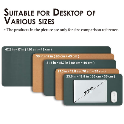 Cork Desk Mat - Dual-Sided Desk Pad for Office and Home - Desk Organization and Accessories - Ideal for Large Mouse Pad and Desk Mats on Top of Desks(Dark Green,36"x 17")