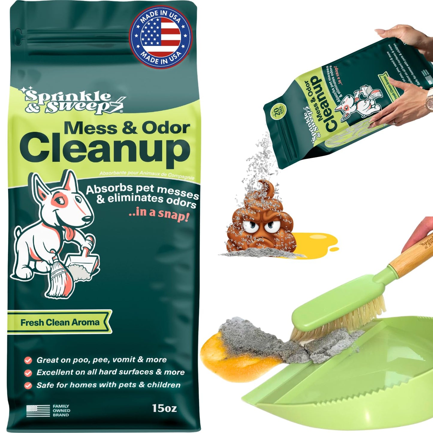 Dog Pee Cleaner | Pet Accident Cleanup Powder | Vomit Cleanup Kit for Hard Surfaces | Puppy Potty Training Aid | Dog Diarrhea Accident Absorbent | Non-Toxic Odor Remover