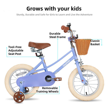 JOYSTAR 12 inch Kids Bike for Toddlers 3-4 Years(33"-41") Girls, Girls Bike with Training Wheels & Basket, Kids' Bicycle Purple