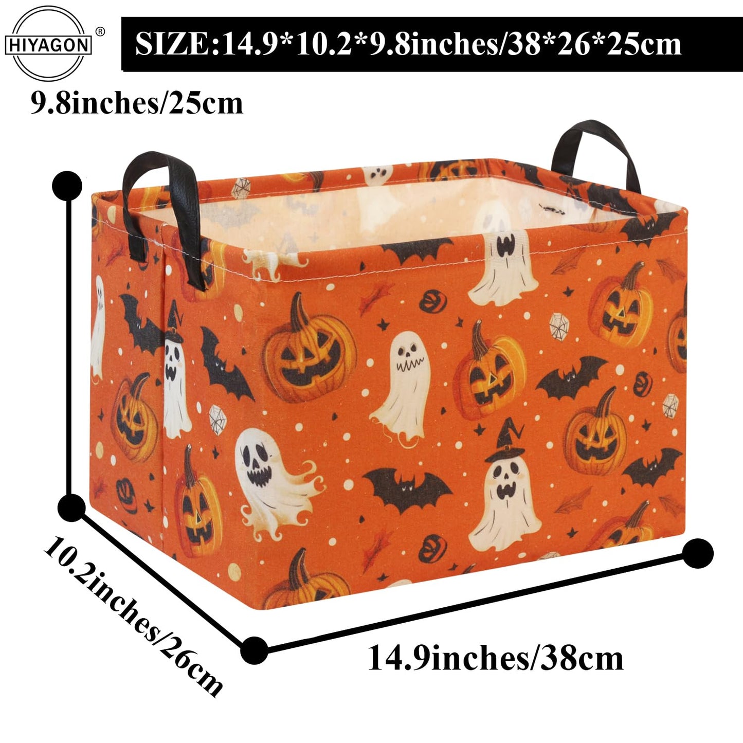 HIYAGON Halloween Basket Halloween Pumpkin Basket for Boys and Girls Trick or Treat Pumpkin Basket for Halloween Parties Cute Storage Bin Organizer Box Rectangular Room Decor(Halloween Pumpkin)