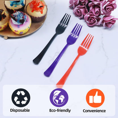 60 Pcs Black Purple and Orange Plastic Forks, Halloween Plastic Forks, Heavy Duty Disposable Plastic Cutlery Set for Halloween Party Decorations