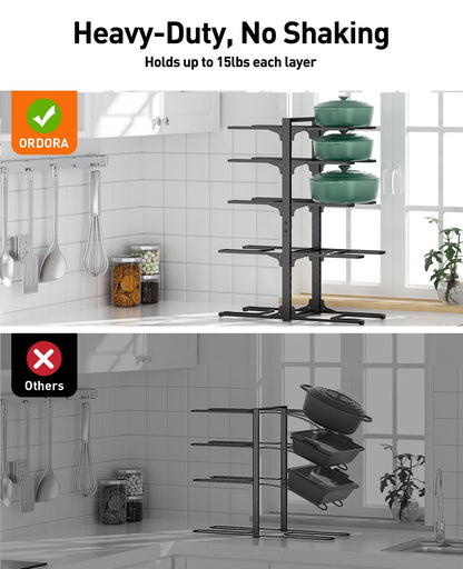 ORDORA Pots and Pans Organizer for Cabinet 16.61'' Height, 8 Tier Pot Organizers Rack with 3 DIY Methods, Adjustable Pan Organizer under Cabinet Kitchen Organization and Storage