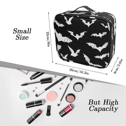 9CH Goth Makeup Organizer Bag, Halloween Makeup Bags Large Cosmetic Bag with Adjustable Dividers Portable Bat Cosmetic Case for Make up Brushes Toiletry Jewelry（Black Bats）