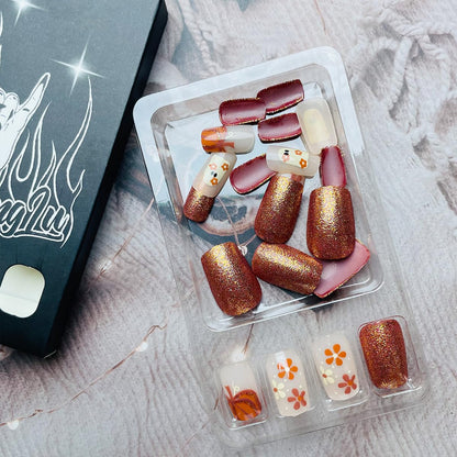 24Pcs Halloween Press on Nails Medium Square Cute Ghost Fake Nails with Flower Pumpkin Designs Glue on Nails Fall Glitter Halloween Nails Full Cover Artificial False Nails for Women Decoration 24Pcs