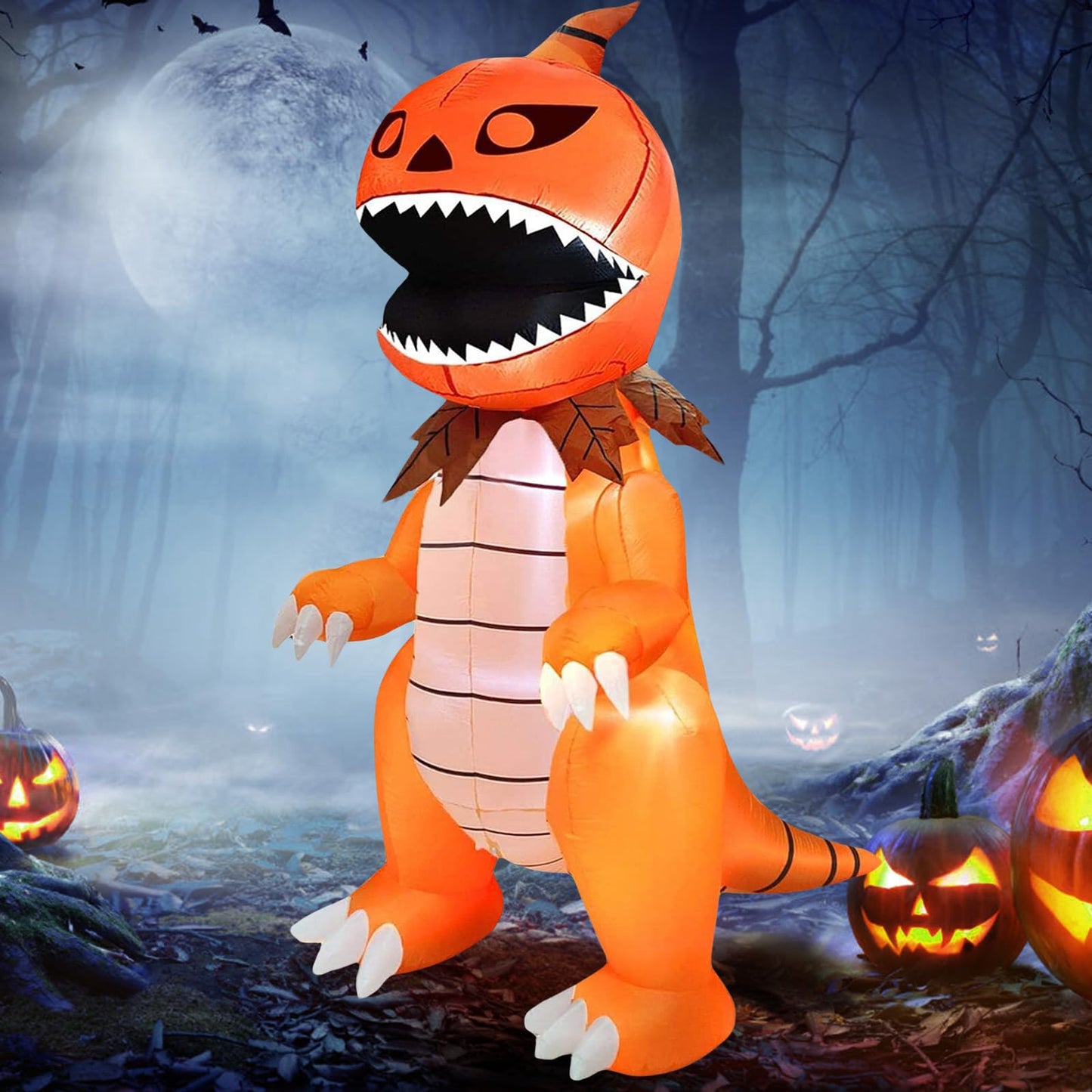 DearSun 8FT Giant Halloween Inflatable Pumpkin Dinosaur with LED Lights Outdoor Decoration Large Party Yard Decoration (Giant Pumpkin Dinosaur)