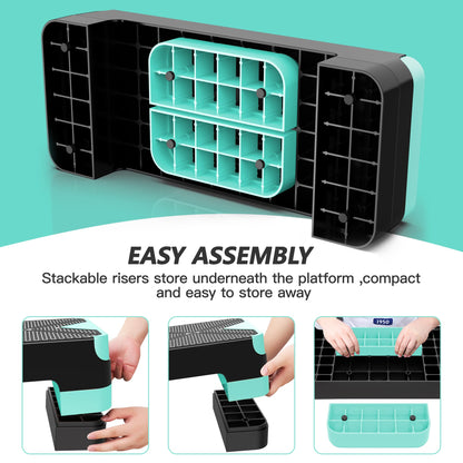 GYMMAGE Aerobic Exercise Stepper - Adjustable Workout Platform, 26.5" Step Deck with 4" 6" 8" Height Risers, Women's Home Gym Cardio Fitness