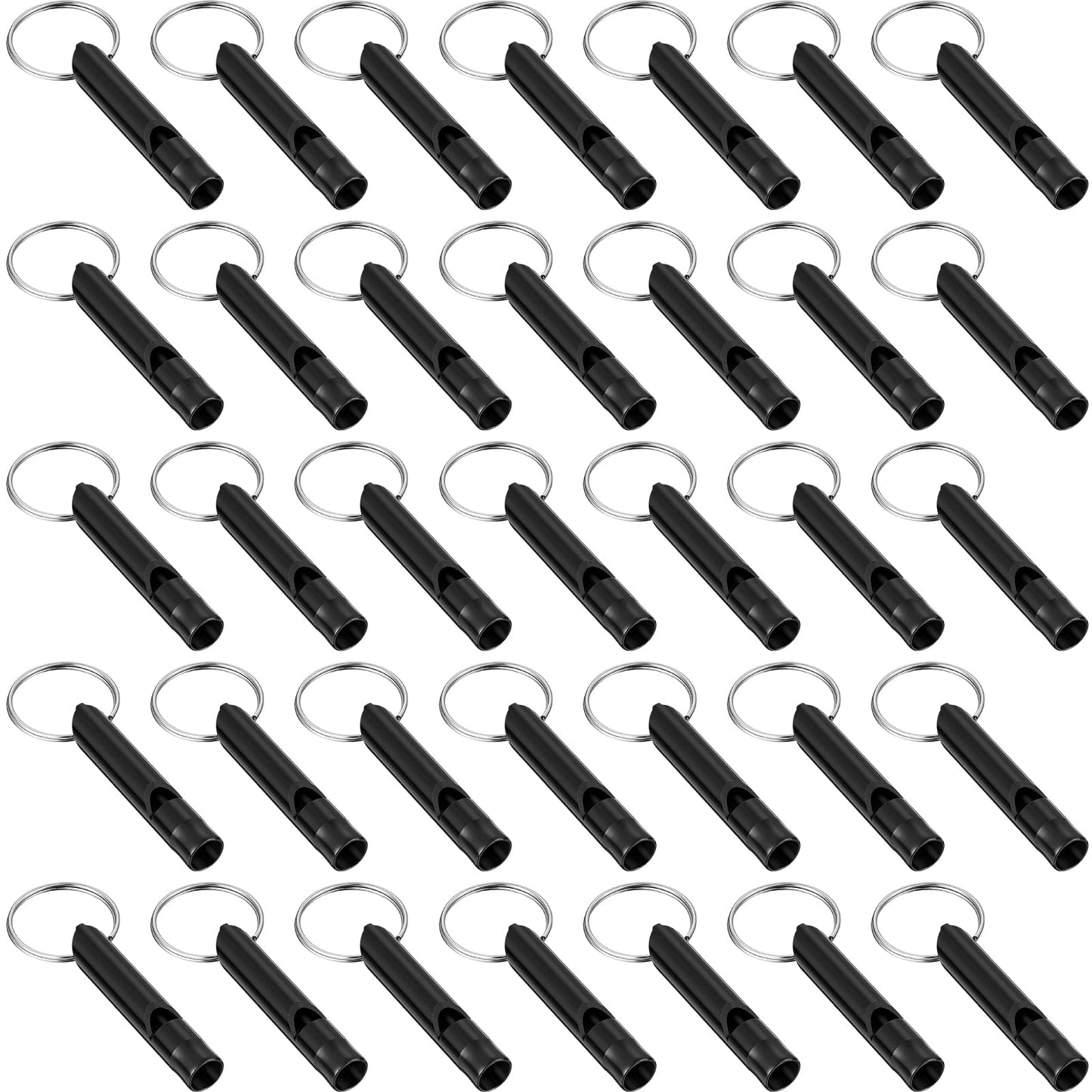 35 Pieces Emergency Whistle with Keychain, Aluminum Emergency Survival Whistle for Camping Hiking Hunting Outdoors Sports, Loud Sound (Black)
