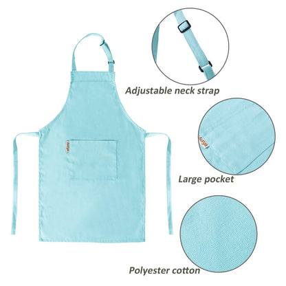 Kids Apron and Chef Hat Set-Adjustable Child Apron for Boys and Girls for Cooking Baking Light Blue
