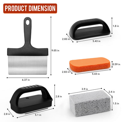 Griddle Cleaning Kit for Blackstone, Flat Top Grill Cleaning Kit with Grill Stone, Griddle Scraper & Griddle Brush Easy to Remove Stain