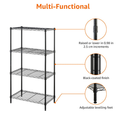 Amazon Basics 3-Shelf Adjustable Heavy Duty Steel Wire Rack Storage Shelving Organizer for Kitchen, Garage, 23.2" L x 13.4" W x 30" H, Black