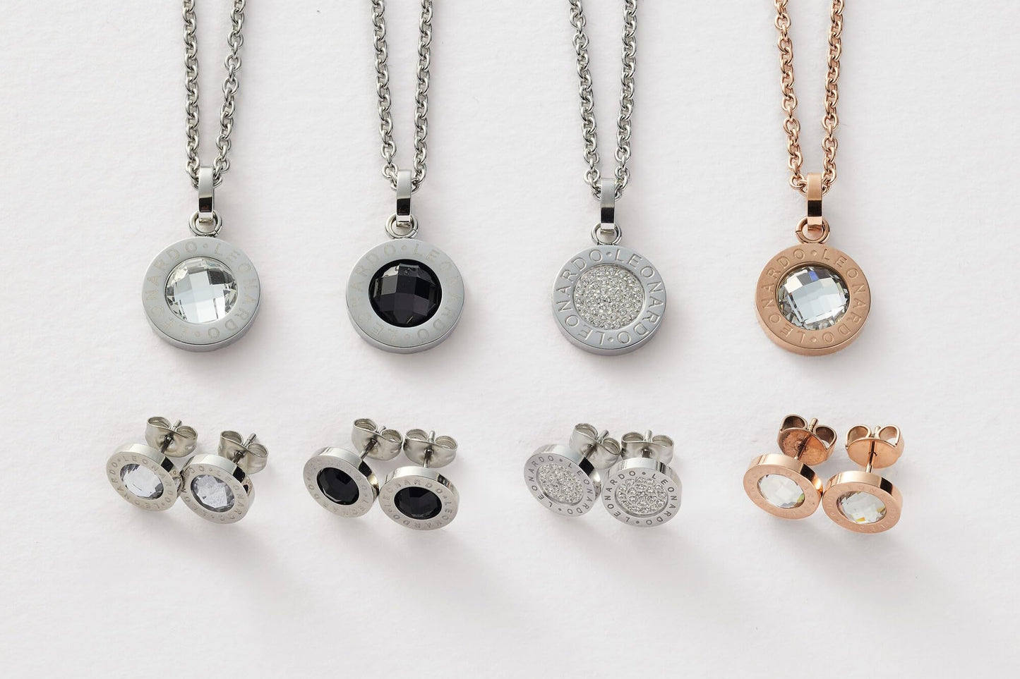 Leonardo Women's Stud Earrings with Glass Stone, Small Stainless Steel with Engraving