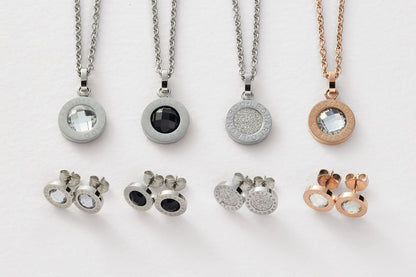 Leonardo Women's Stud Earrings with Glass Stone, Small Stainless Steel with Engraving