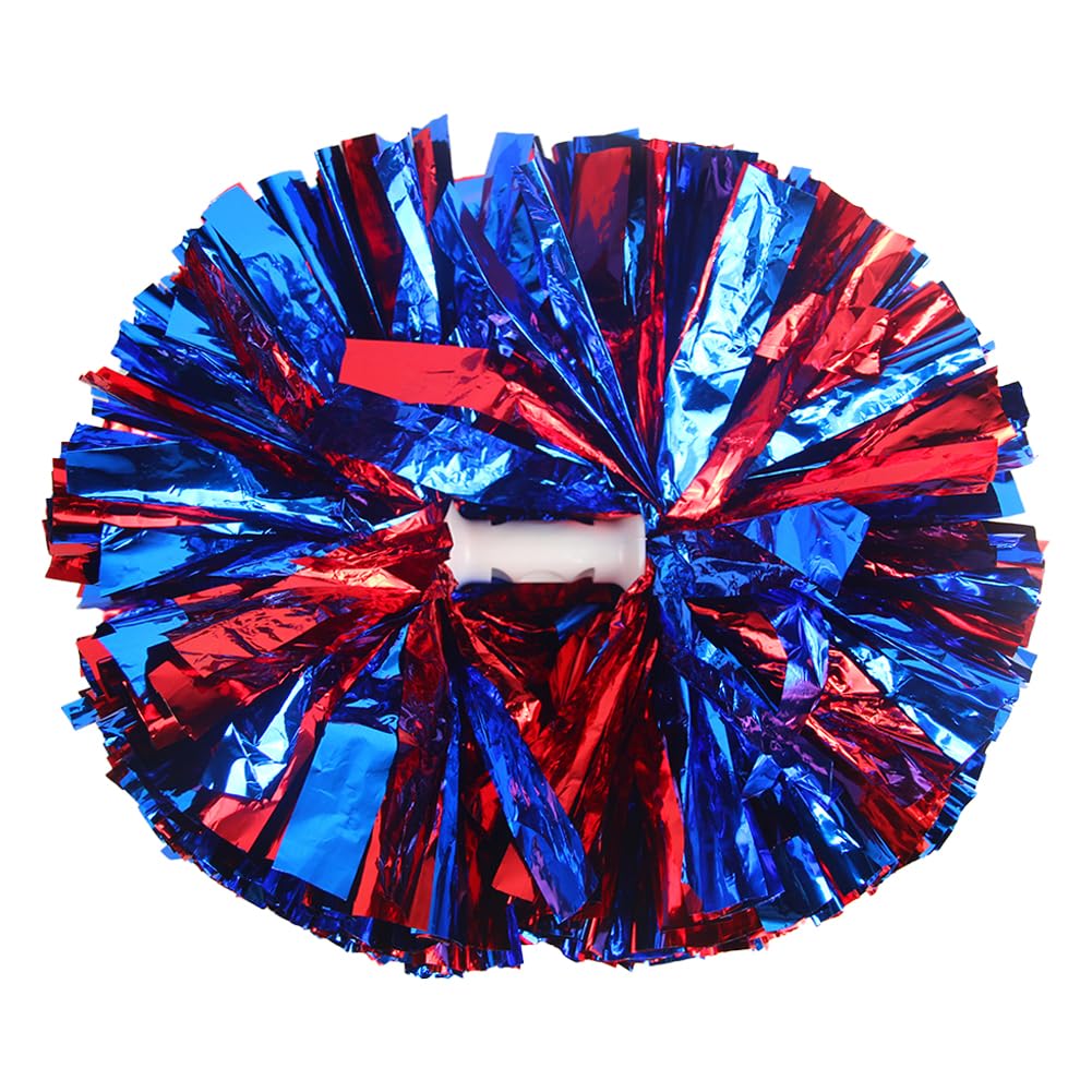 Hooshing 2PCS Blue and Red Pom Poms Cheerleading with Baton Handle for Team Spirit Sports Dance Cheering