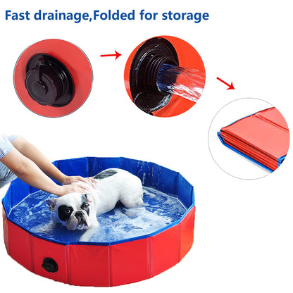 ITidyHome Foldable Pet Dog Kids Swimming Pool(40'' x 12''),Plastic Anti-Slip PVC Bathing Tub Swimming Pool Durable Fiberboard Kiddie Pool Red