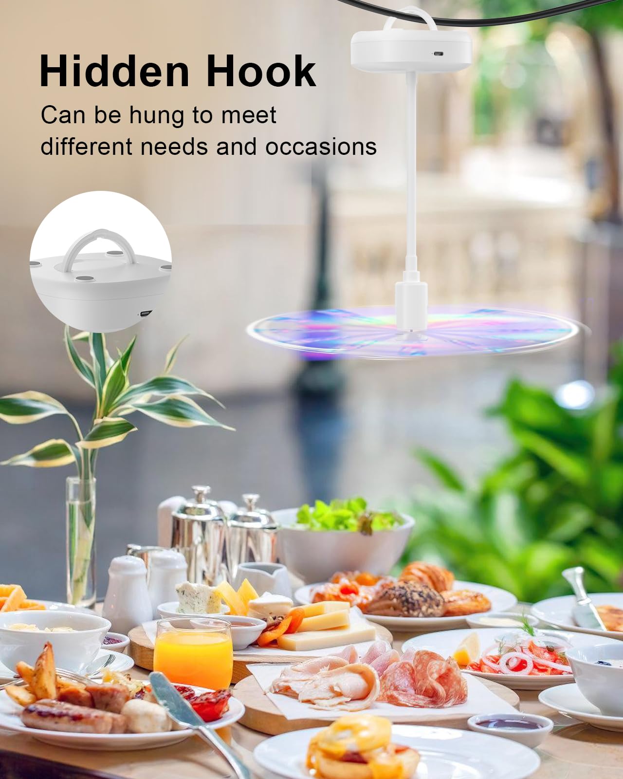 Edvision 4 Pack Food Table Fan, 2000mAh USB Powered Rechargeable Food Fan, Portable Fan with Flexible Goose-Neck and Soft Blades for BBQ, Patio, Party (White)