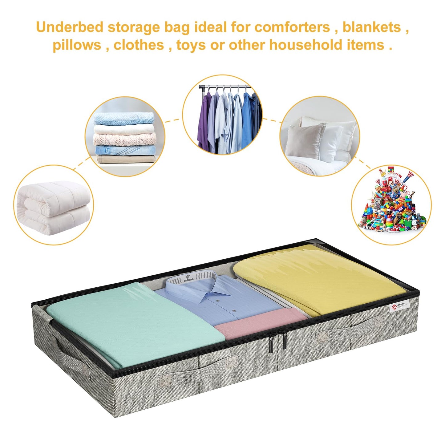 4.5 Inches Under Bed Storage Containers,2 Pack Low Profile Underbed Storage Boxes with Sturdy Structure and Lids, Reinforced Handles and Sturdy Sidewalls/Bottom for Clothes, Blanket, Pillows and Shoes