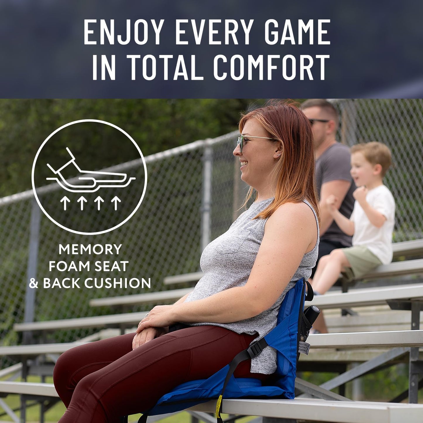 Everlasting Comfort Stadium Seats with Back Support - Adjustable Memory Foam Bleacher Chairs with Back and Cushion, Portable, Easy Folding Stadium Seat Cushion with Storage Pocket