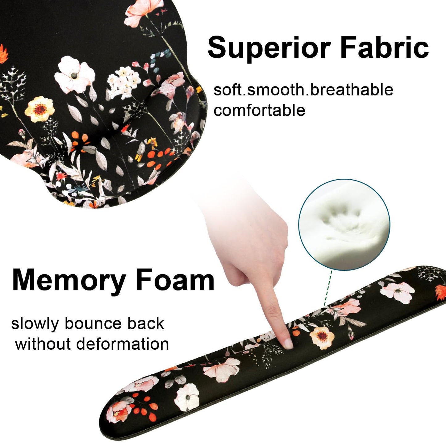 G JGOO Mouse Pad with Wrist Rest and Keyboard Wrist Rest Set, Wrist Rest for Computer Keyboard Memory Foam Pain Relief with Non Slip Rubber Base for Office, Gaming, Computer, Laptop, Garden Flower