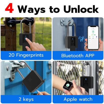 Dhiedas Fingerprint Gate Lock, 2.7'' Long Shackle Heavy Duty Smart Padlock with Key Fingerprint Bluetooth, Waterproof Biometric Keyless Gate Lock for Outdoor Fence Shed Yard Storage Door