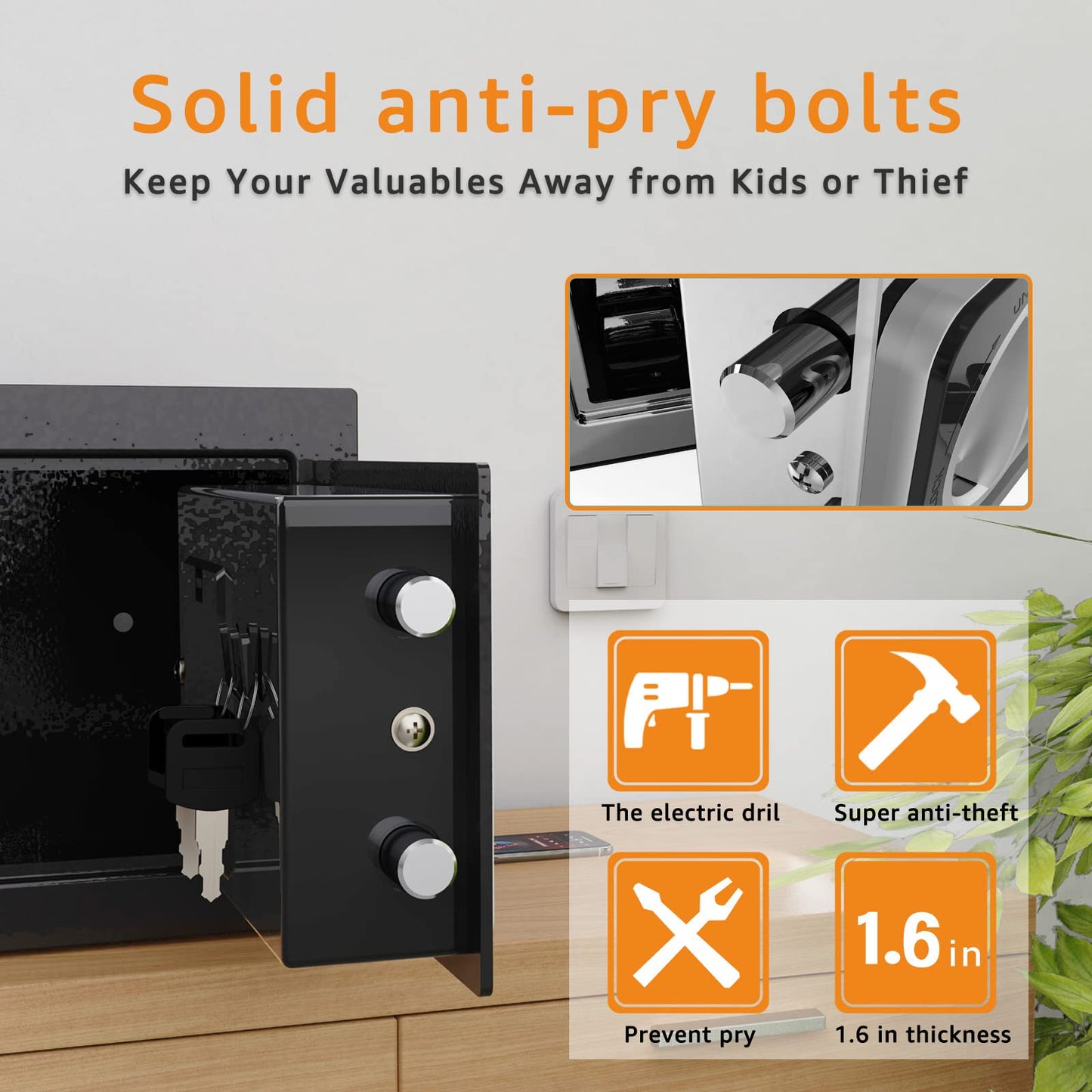 Goldenkey Small Safe with Keys&Code for Money Cash and Coin, Digital Mini Kids Safe Bank for Home, 6.69"D x 9.05"W x 6.69"H, 0.3 Cu.Ft.