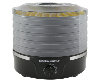 Elite Gourmet EFD319DKG Food Dehydrator, 5 BPA-Free 11.4" Trays Adjustable Temperature Controls, Jerky, Herbs, Fruit, Veggies, Dried Snacks, Black and Grey