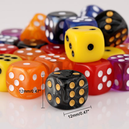 36 Pieces 12mm 6 Sided Mini Dice Set,Pearl Pattern D6 Game Dice Set,6 Sided Standard Game Dice for Board Games Dice Games Classroom Teaching Dices Game, with Portable Gaming Box(Black)