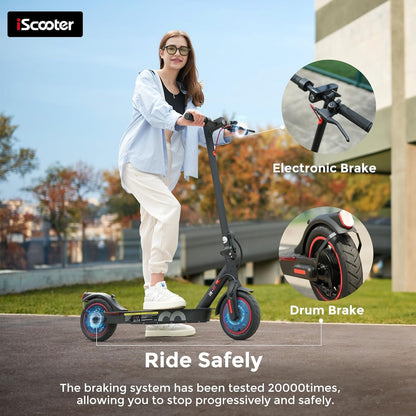 iScooter Electric Scooter, 12 Miles Long Range, 18 Mph Top Speed, Commuting Electric Scooter with Cuise Control, Double Braking Systems Escooter for Adults and Teens - i8