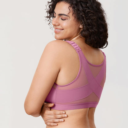 DELIMIRA Women's Full Coverage Front Closure Wire Free Back Support Posture Bra Brown Rose 40DD