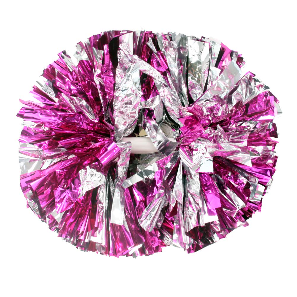 Hooshing 2PCS Pink and Silver Cheerleading Pom Poms with Baton Handle for Team Spirit Sports Dance Cheering