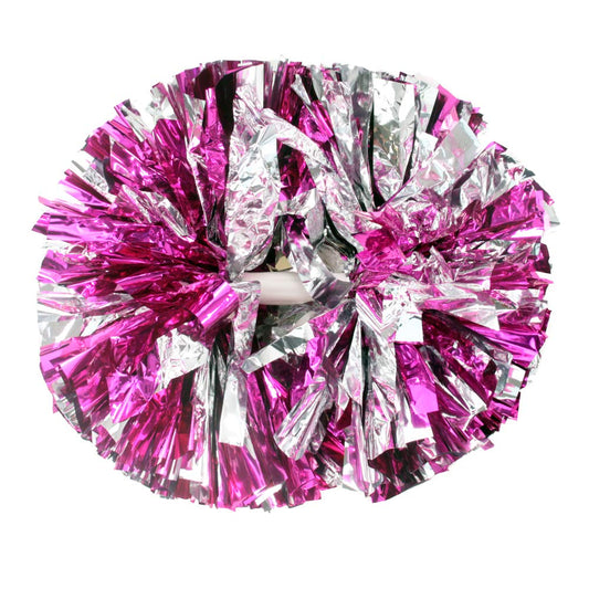 Hooshing 2PCS Pink and Silver Cheerleading Pom Poms with Baton Handle for Team Spirit Sports Dance Cheering