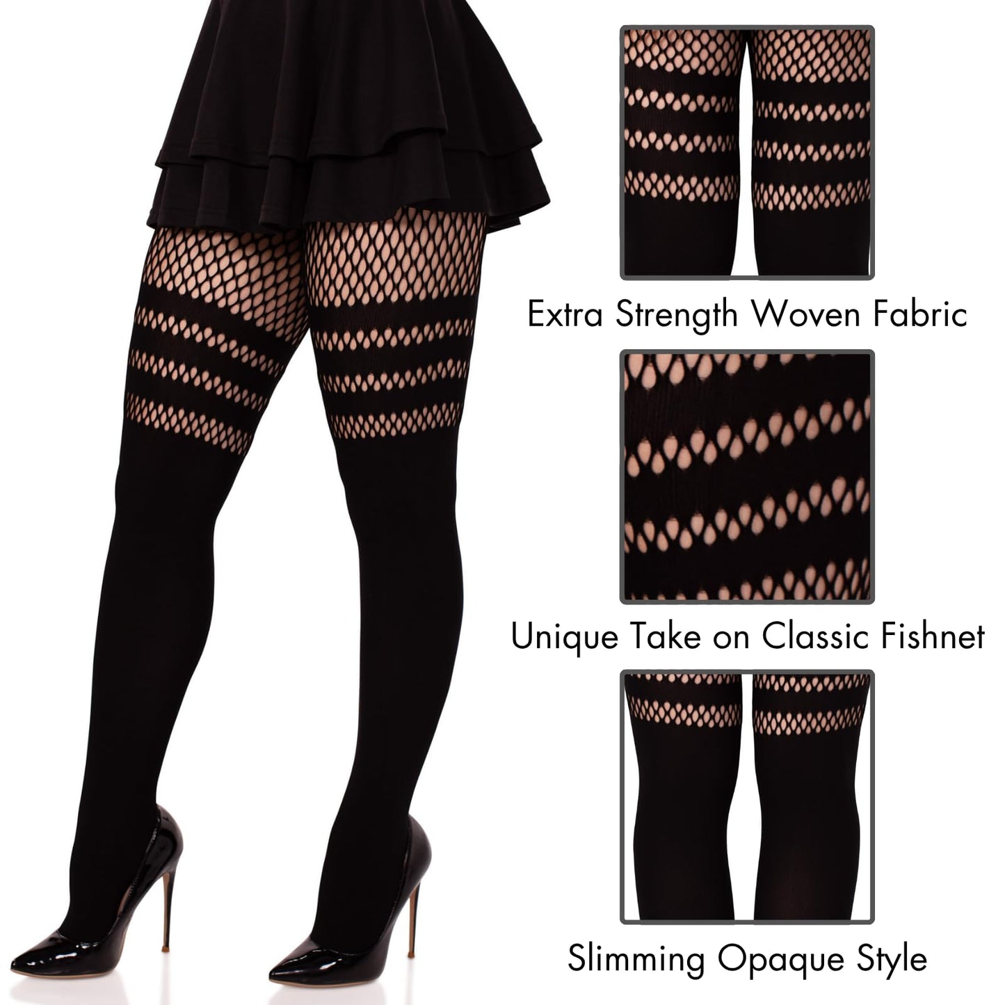 Leg-Avenue Women's-Striped Fishnet, Black, One Size