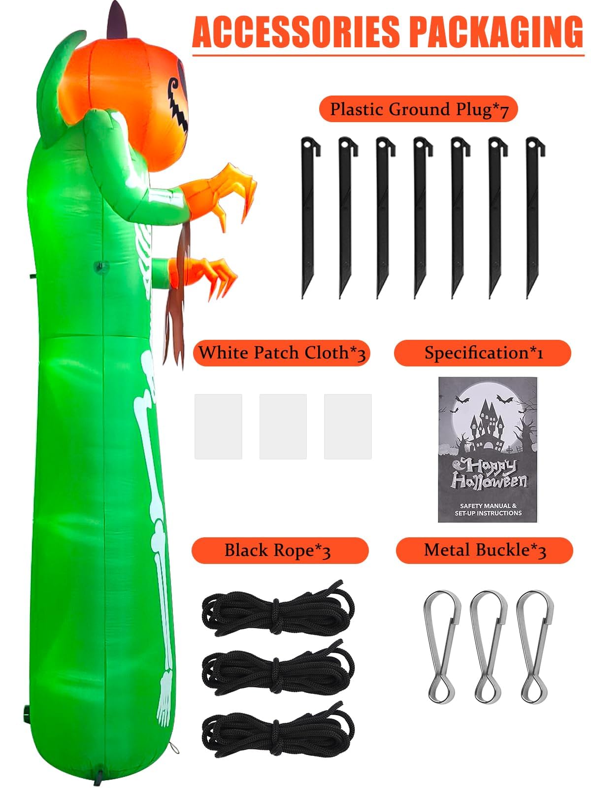 Kalolary 12FT Halloween Inflatable with LED Light, Giant Pumpkin Halloween Outdoor Decoration Scary Pumpkin Skeleton Blow up Inflatable for Home Family Party Halloween Holiday Yard Lawn Indoor Decor