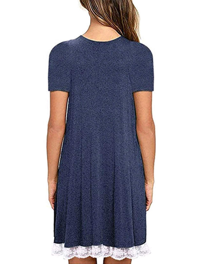 Halife Womens Cute Short Sleeve Pocket T-Shirt Dress Loose Summer Dresses Beach Cover Up Navy Blue,XXL