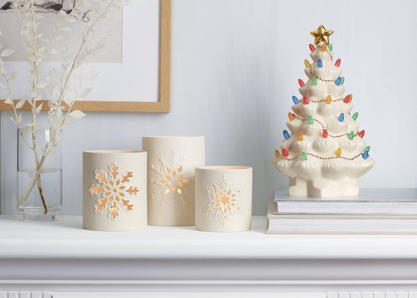 Lenox Figurine, Treasured Traditions Ivory Light-Up Ceramic Christmas Tree Figurine, Christmas Decorations, Holiday Winter Decor Indoor (Ivory, 1 Piece, 8.82-Inch Height) 3 AAA Batteries Not Included