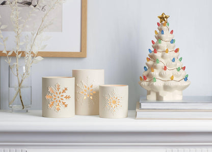 Lenox Figurine, Treasured Traditions Ivory Light-Up Ceramic Christmas Tree Figurine, Christmas Decorations, Holiday Winter Decor Indoor (Ivory, 1 Piece, 8.82-Inch Height) 3 AAA Batteries Not Included