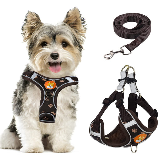 Dog Harness for Small Dogs, Adjustable No Pull Harness for Small Dogs Comfort Reflective Small Dog Harness and Leash Set with 2 Leash Clips, Puppy Dog Vest Harness for Small Medium Dogs