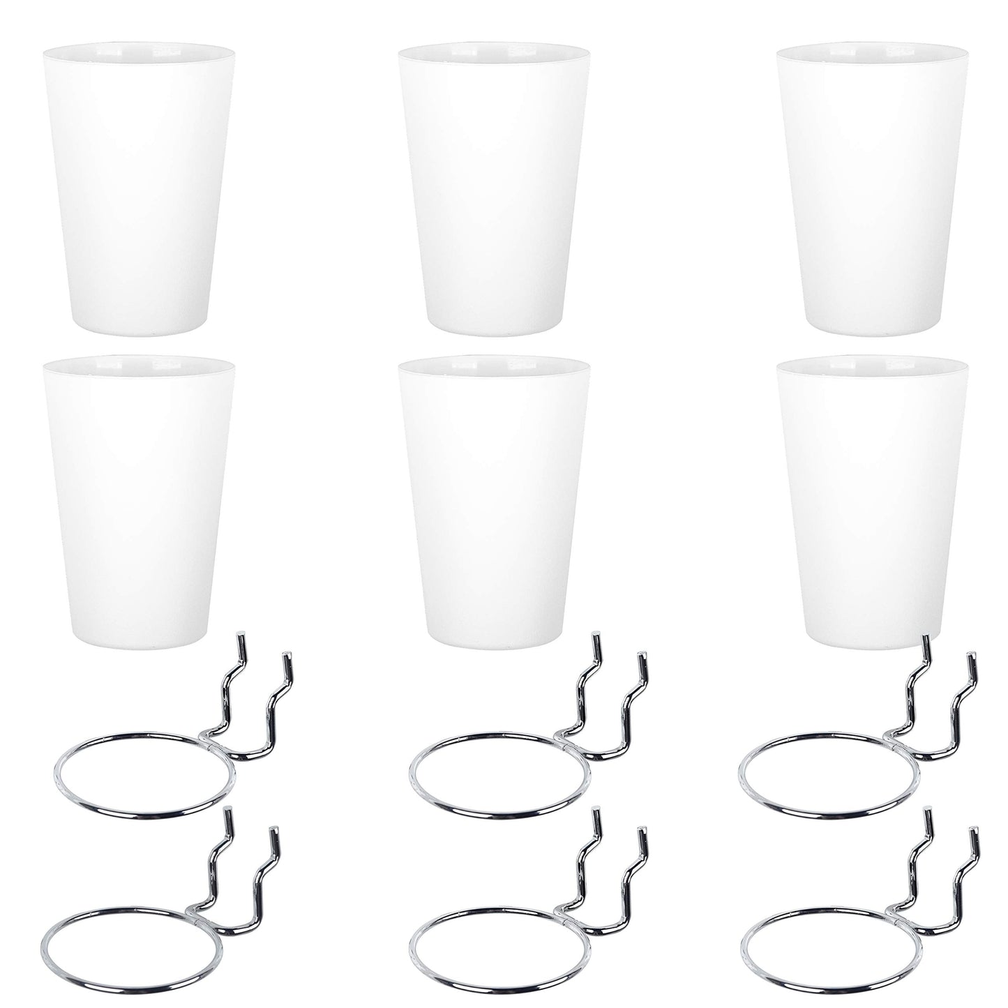 Kuhome 6 Sets Pegboard Hooks with Pegboard Cups, Ring Style Pegboard Bins with Rings, Pegboard Cup Holder Accessories for Organizing Storage (White)