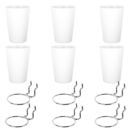 Kuhome 6 Sets Pegboard Hooks with Pegboard Cups, Ring Style Pegboard Bins with Rings, Pegboard Cup Holder Accessories for Organizing Storage (White)