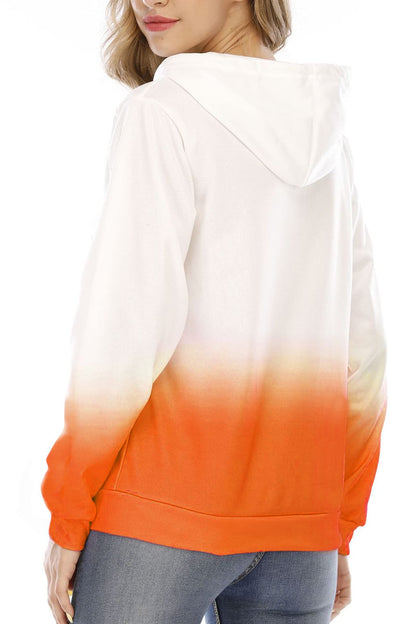 HVEPUO Women's Fall Halloween Pumpkin Hoodie With Pockets Ombre Orange Tie Dye Cute Long Sleeve Graphic Yellow Hoodies For Women Orange Pumpkin XL