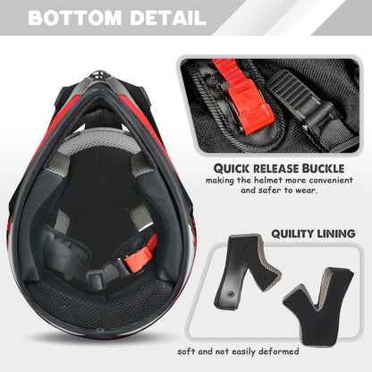 Kids Youth Off-Road Motorcycle Helmet Full Face,Goggles, Gloves & Mask Set,DOT Approved ATV BMX MX Mountain Bike Motocross Gear for Boys Girls Halloween (Red, S)