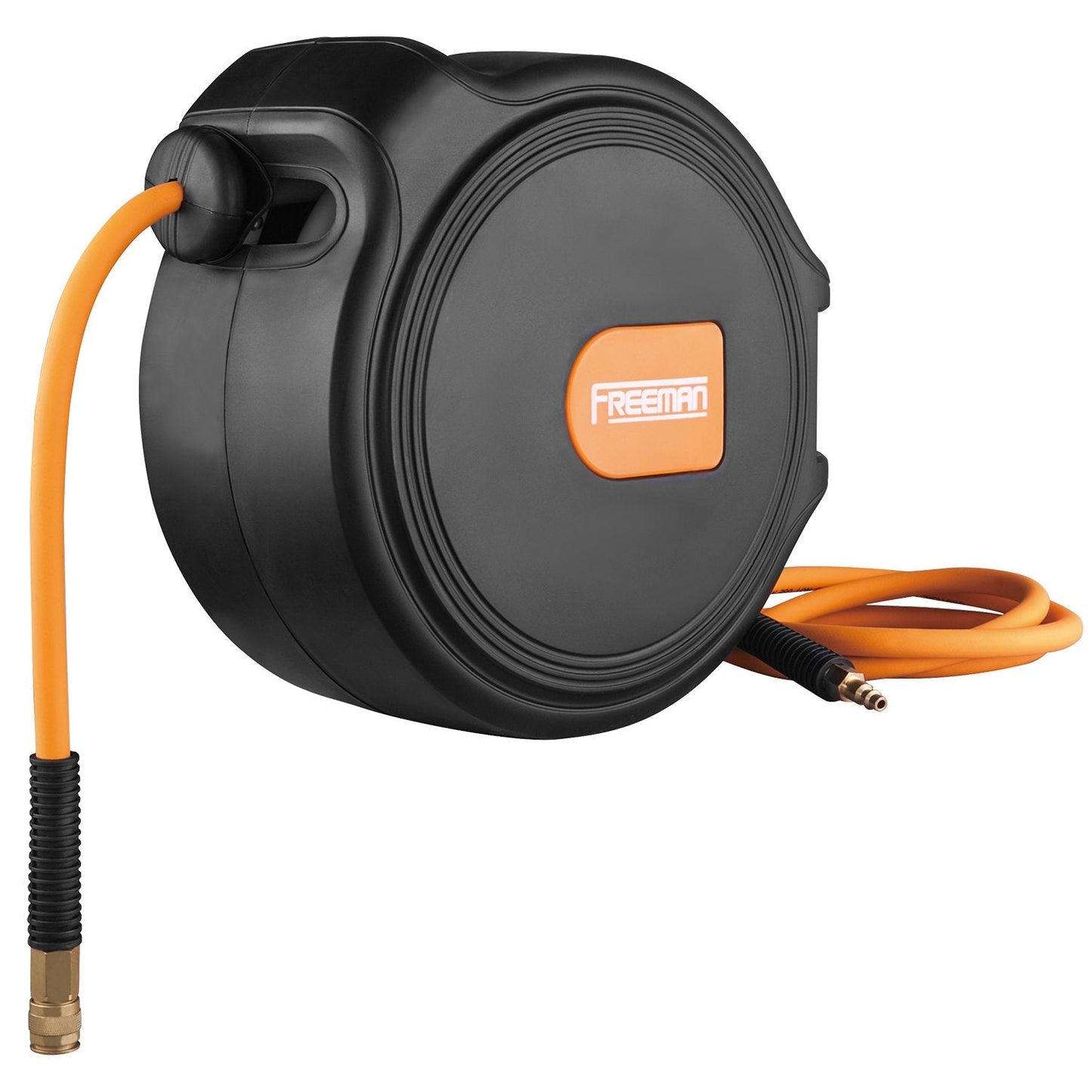 Freeman P1465CHR 1/4" x 65' Compact Retractable Air Hose Reel with Brass Fittings, Mounting Bracket, and Lead Hose
