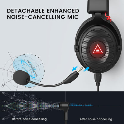 EKSA E900 Pro USB Gaming Headset for PC - Computer Headset with Detachable Noise Cancelling Mic, 7.1 Surround Sound, 50MM Driver - Headphones with Microphone for PS4/PS5, Xbox One, Laptop, Office