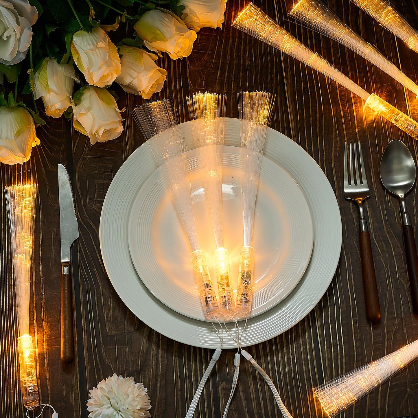 Kasyat 10 Pieces Fiber Optic Wand Light up Glow Stick LED Colorful Flashing Wands for Wedding, Halloween, Christmas Neon Party Favors Supplies(Clear)