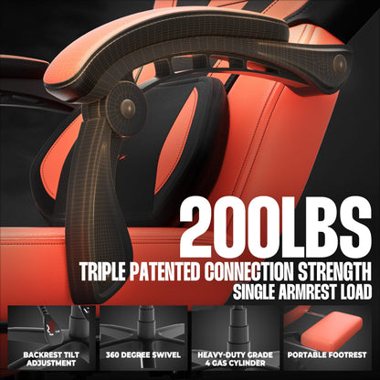 Dowinx Gaming Chair with Footrest, Gaming Chair for Heavy People, Gamer Chair for Adult with Massage, Computer Game Chair with PU, PC Game Chair for 200lbs (Red)